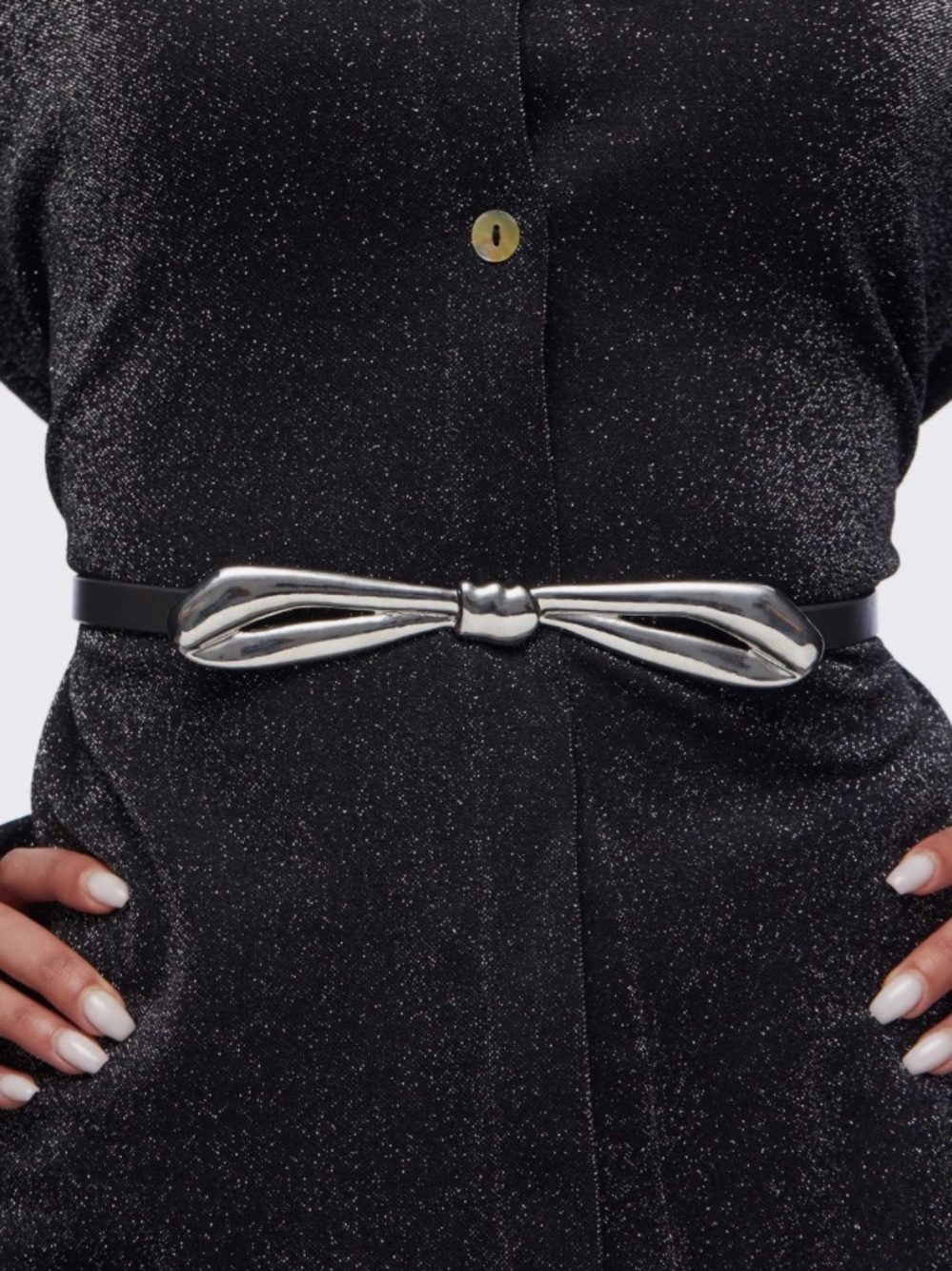 Lele Sadoughi Blanche Bow Belt in Charcoal L/XL